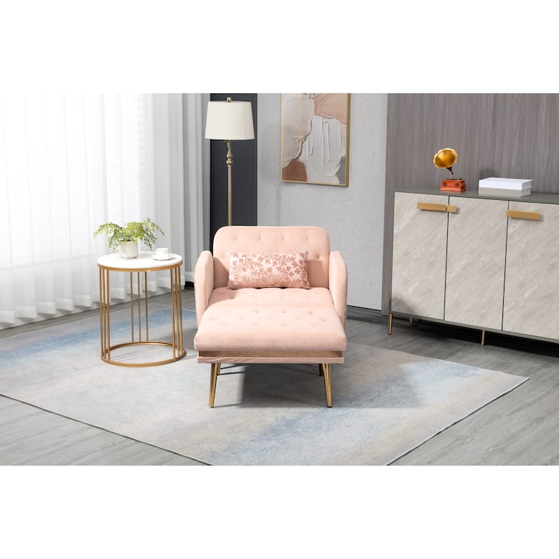 Velvet Upholstered Tufted Living Room Sleeper Chair With Ottoman