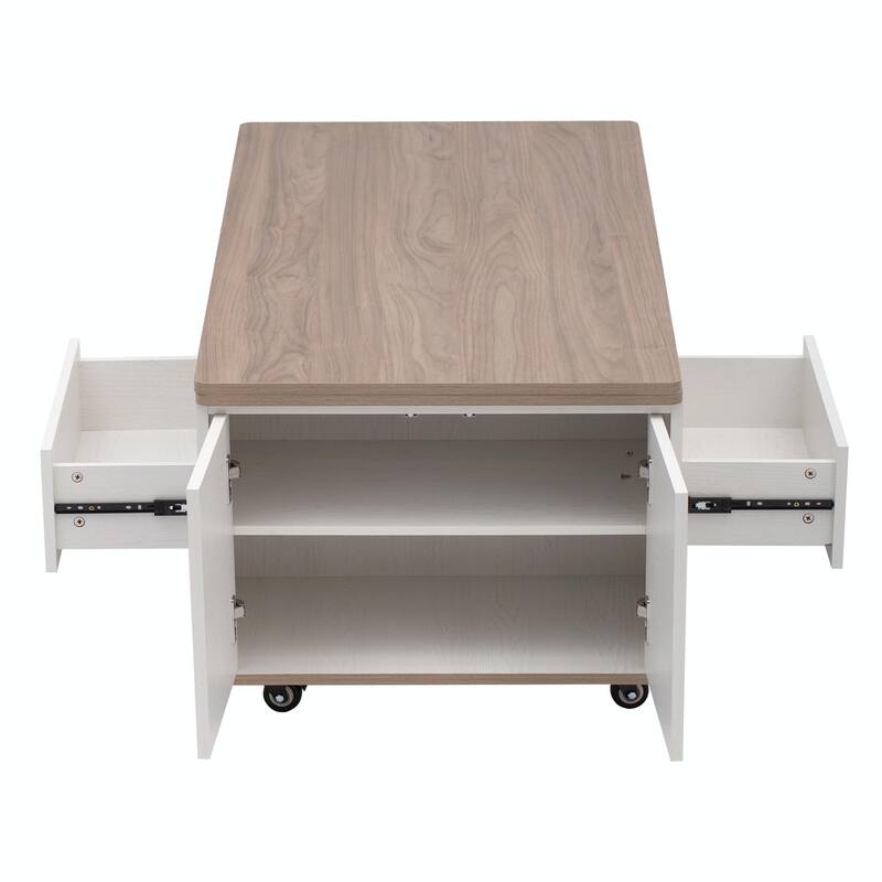 Modern Lift Top Coffee Table with Drawers & Shelves