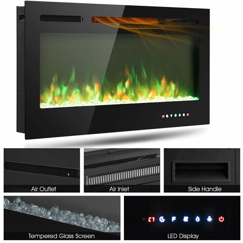 Gymax 40'' Electric Fireplace Recessed and Wall Mounted 750W/1500W W/