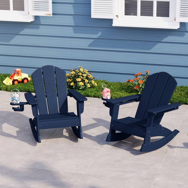 Laguna Kids Outdoor Poly Adirondack Rocking Chair with Cup Holder (Set of 2)