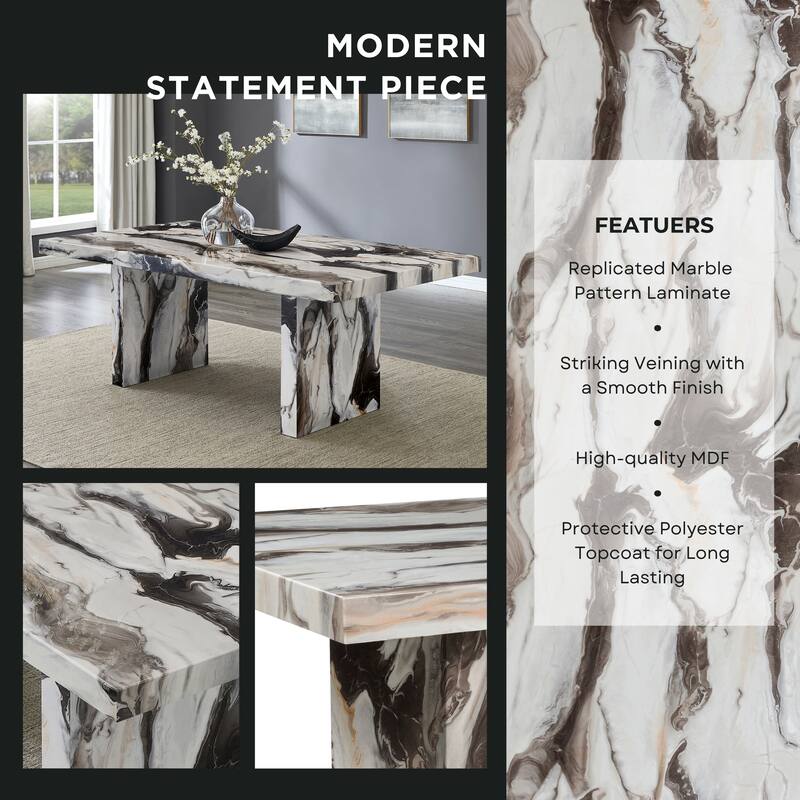 Roundhill Furniture Cavira 5-Piece Modern Faux Marble Dining Set