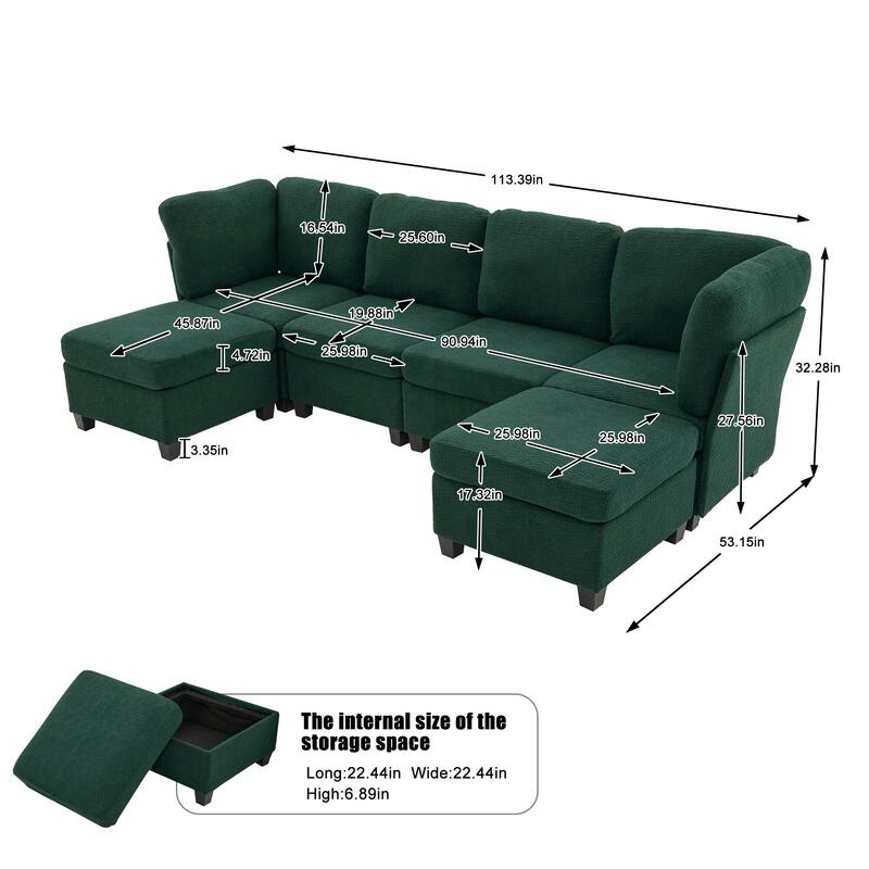 GDFStudio - Modular Polyester 6-Seat 113.39" Sectional with Storage Ottoman
