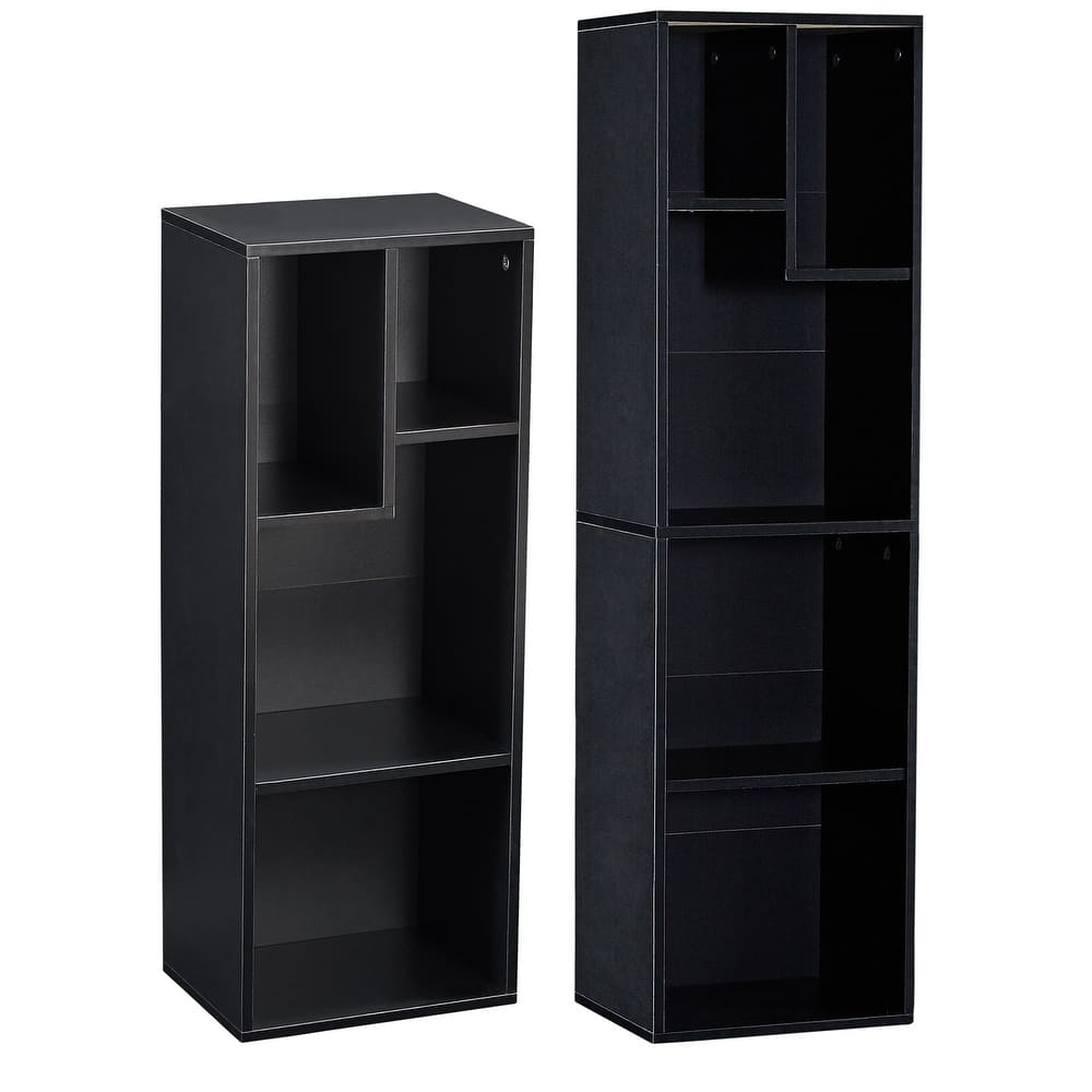 VECELO Set of 2 Cube Bookshelves, 3-Tier & 4-Tier Open Storage Shelves with Irregular Cubes for Living Room Bedroom Office