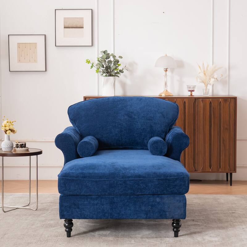 Oversized Chaise Lounge Indoor,Chenille Single Sofa Bed with Wide Seat,Upholstered Lazy Sleeper Armchair