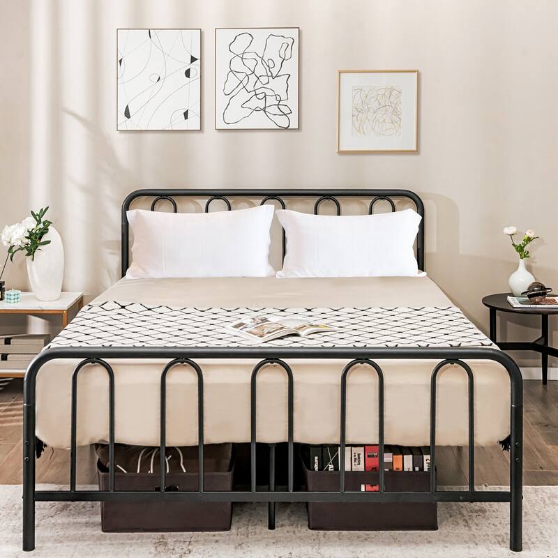 Gymax Stylish Queen Size Metal Bed Frame Platform Bed Base w/