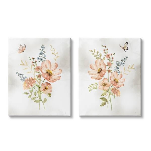 Stupell Soft Pink Spring Flowers 2 Piece Canvas Wall Art Set Design by ...