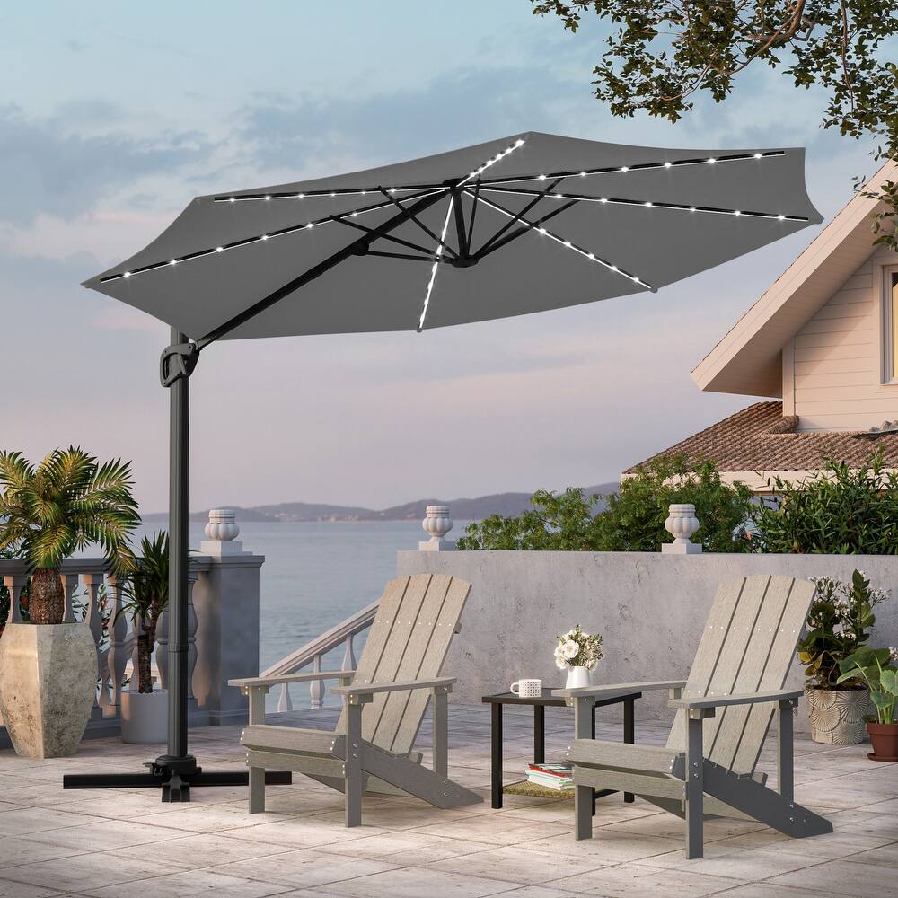 LIVOOSUN 10FT LED Round Cantilever Umbrella For Your Outdoor Space, Solution-Dyed Fabric, 360° Rotation System