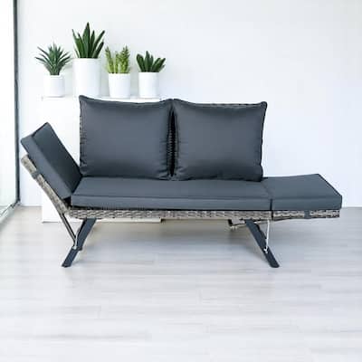 Side Foldable Bench Patio Backyard Conversation Bench, and Steel Frame,Wicker Seating sofa for Garden, Porch, or Balcony