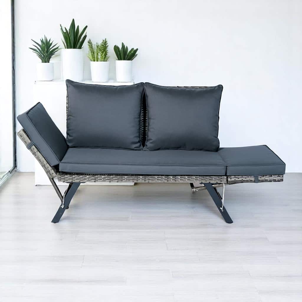 Side Foldable Bench Patio Backyard Conversation Bench, and Steel Frame,Wicker Seating sofa for Garden, Porch, or Balcony