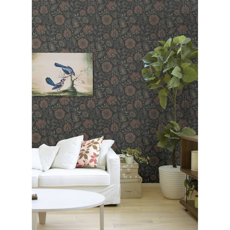 NuWallpaper Waverly Indira Aster Charcoal Peel and Stick Wallpaper - N/A