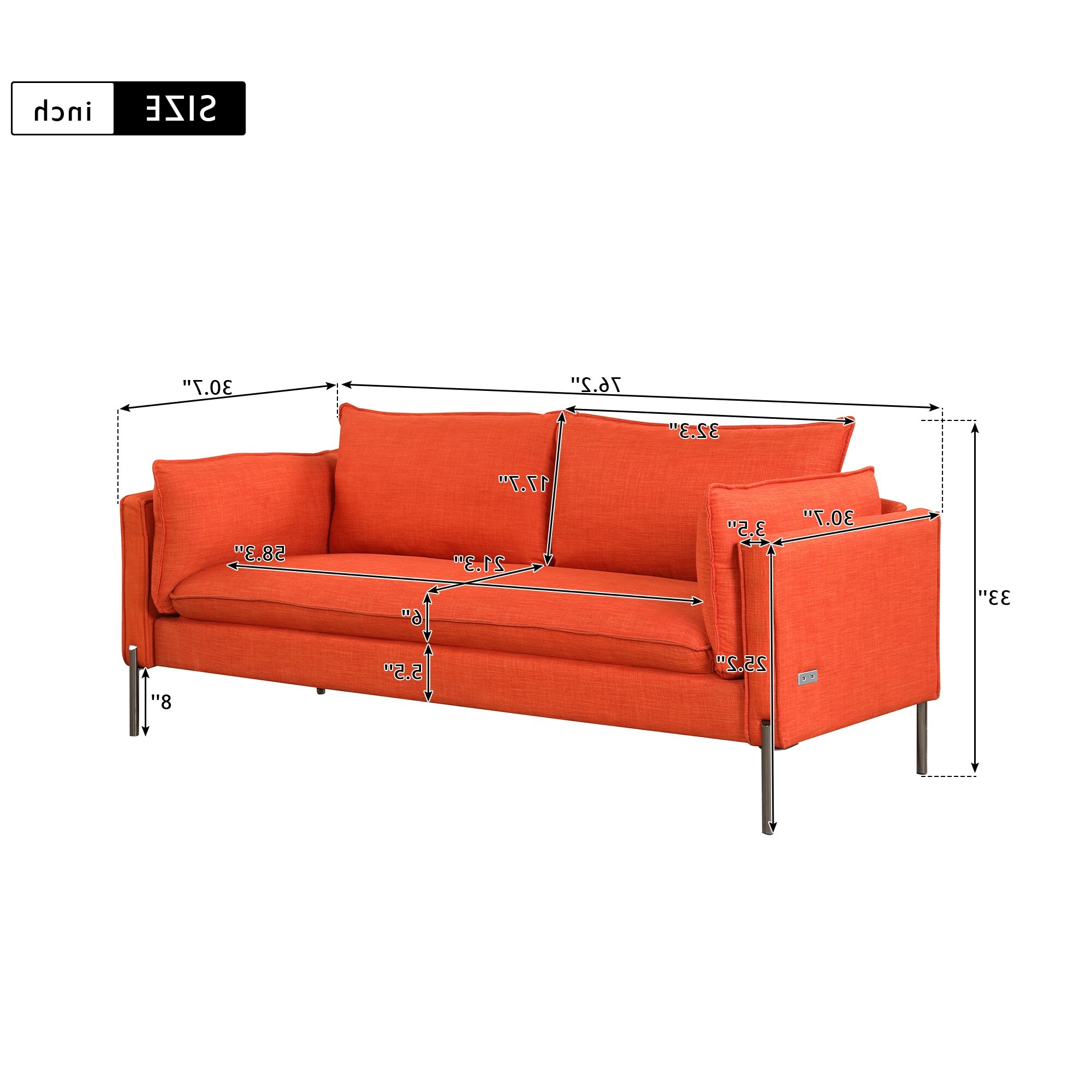 3 Seat Sofa Linen Fabric Upholstered Couch 3-seats Couch with USB Charging Ports - Bed Bath & Beyond