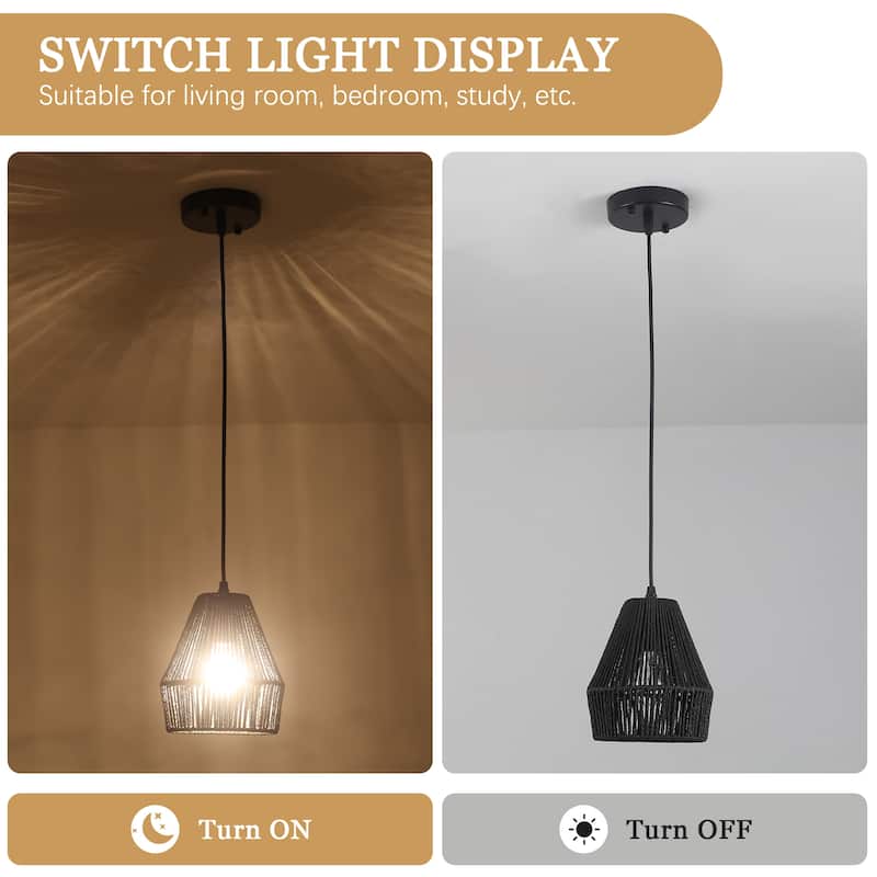Boho Coastal 1-Light Hand-Woven Rattan Pendant Light for Kitchen Island Hallway (Set Of 2) - 7.28 in