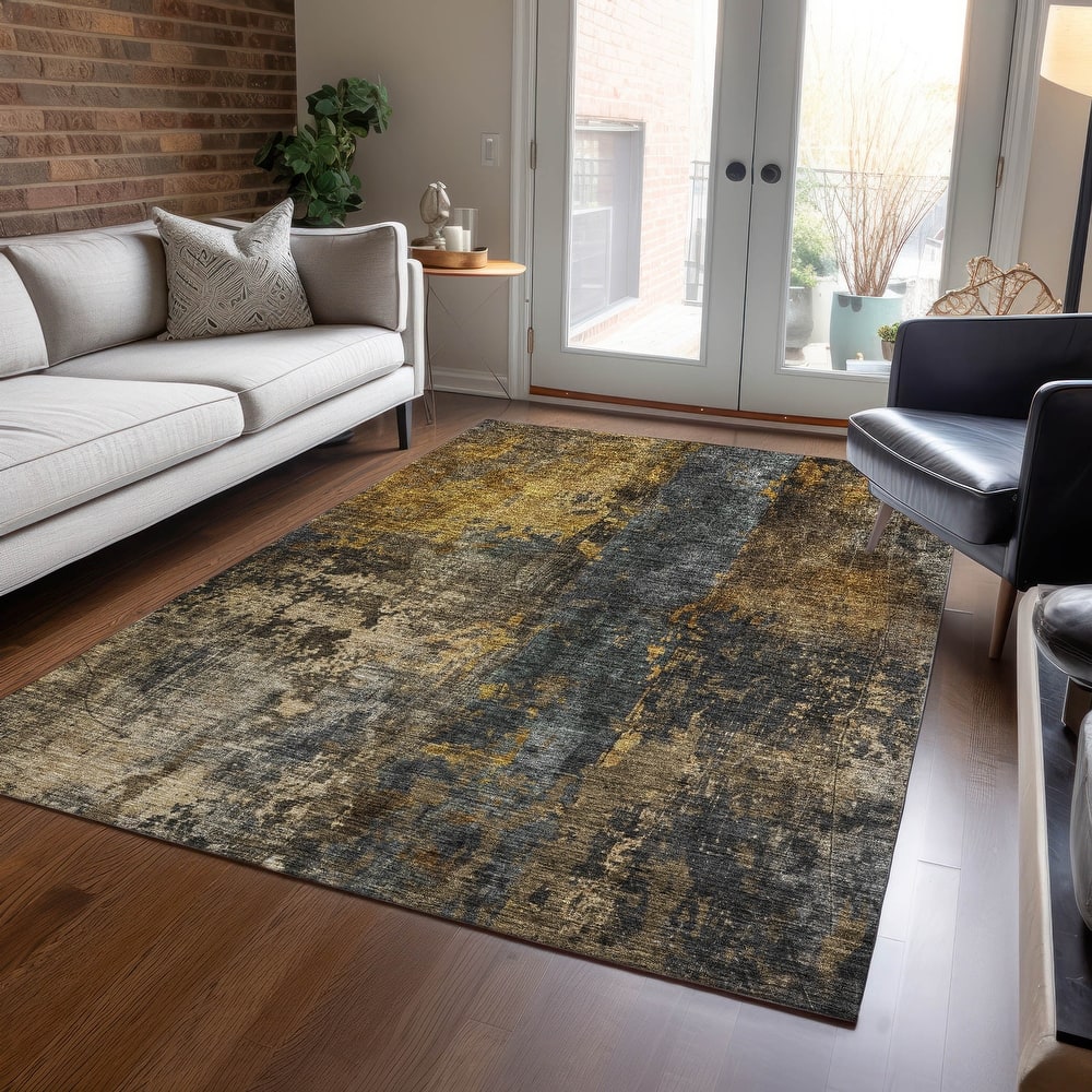 Machine Washable Indoor/ Outdoor Abstract Contemporary Chantille Rug