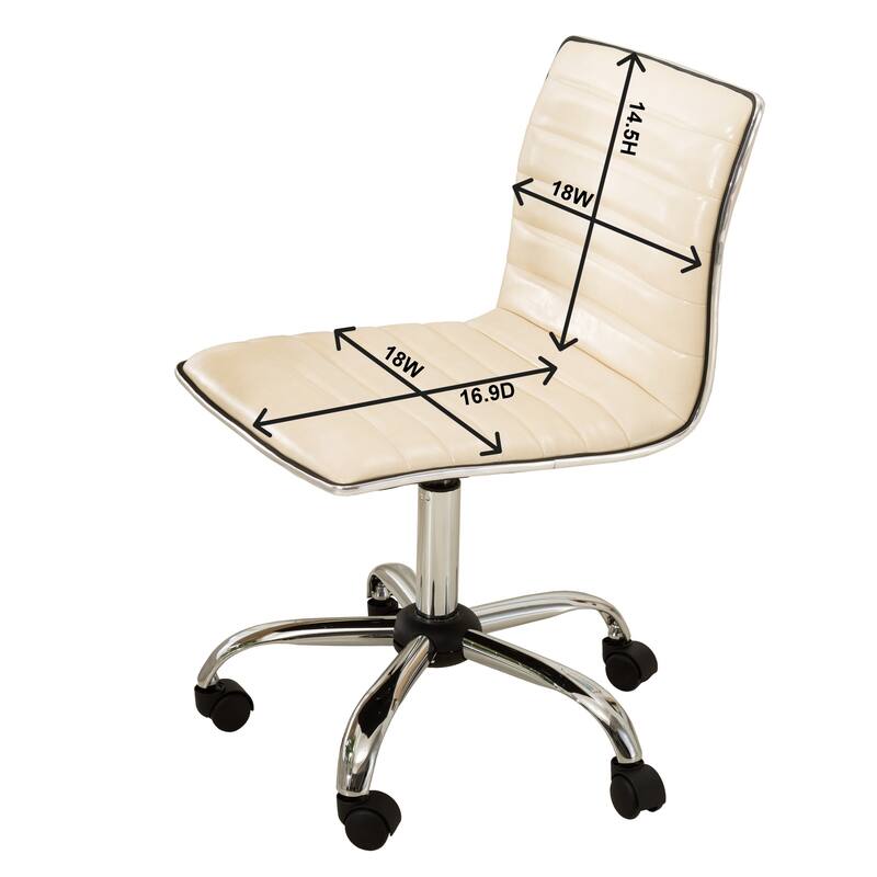 Cute Armless Office Chair, Leather Computer Desk Chair, Vanity Task Chair with Adjustable Height, Swivel Wheels, Mid Back