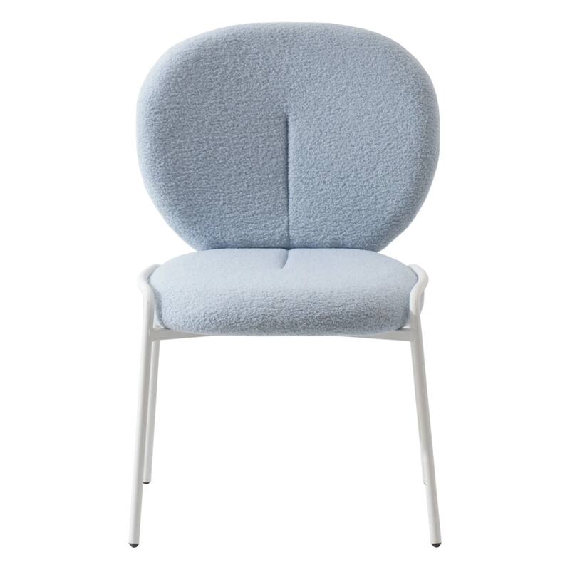 Celestial Modern Boucle Dining Chairs - Upholstered Accent Side Chairs with White Powder-Coated Iron Frame Set of 2