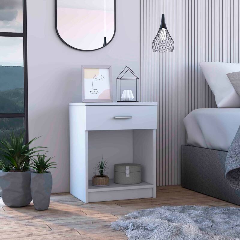 Compact Black End Table/Nightstand - One Drawer, Open Shelf, and Superior Top
