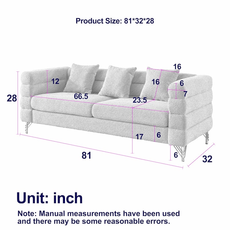 Spacious 81" Fabric Sofa with Plush Pillows