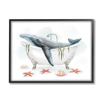 Stupell Whale in Nautical Tub Seafoam Starfish Shells Framed Wall Art