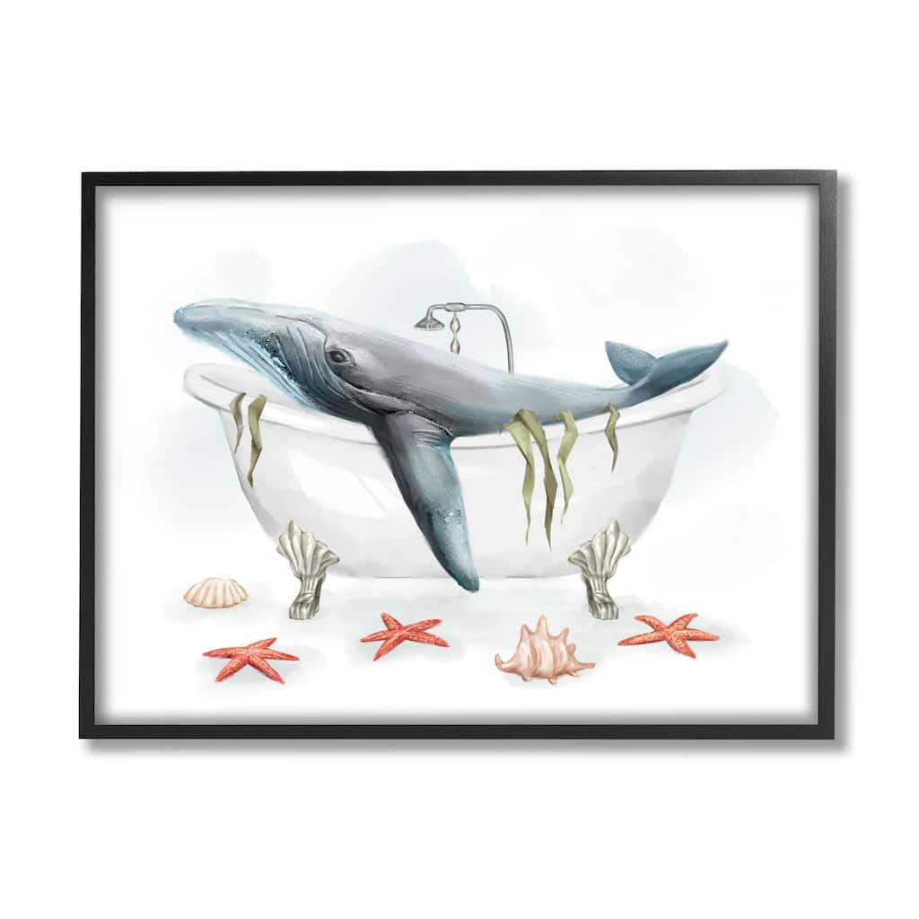 Stupell Whale in Nautical Tub Seafoam Starfish Shells Framed Wall Art
