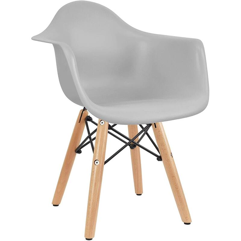 Set of 2, Light Gray Kids Size Armchair With Arms Natural Wood legs Children Toddler Activity Preschool Chairs
