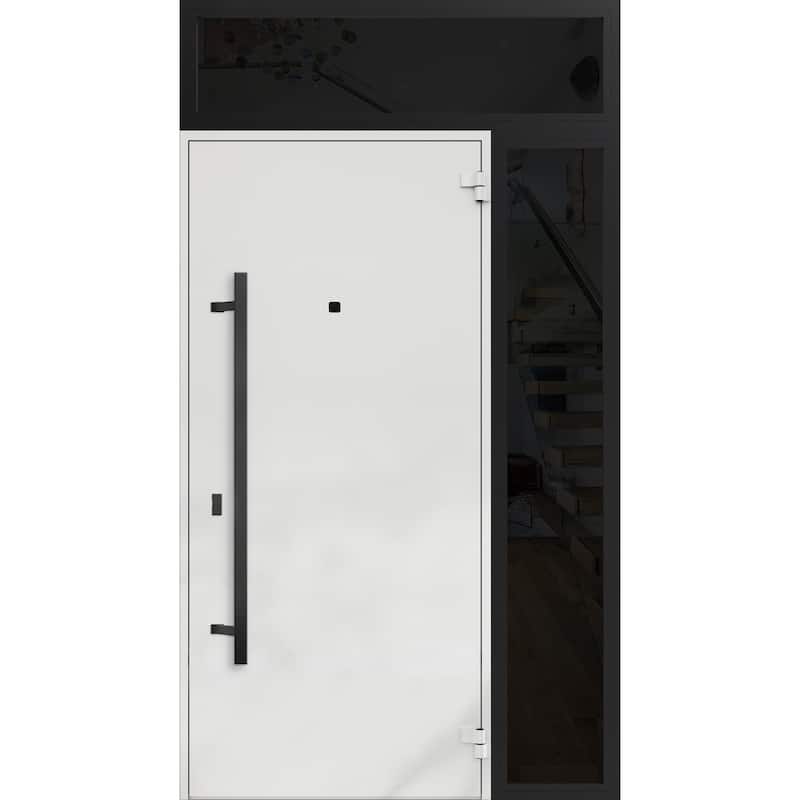 Exterior Prehung Steel Entry Door Ronex 0131 Grey 2 Sidelites Top Window Stainless Steel Inserts 16+36+16x96 Left Hand