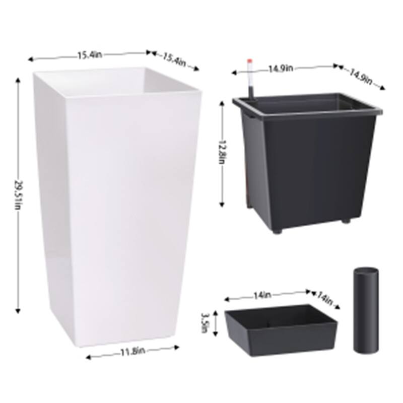 2-Pack 30Inch Tall Rectangular Planters with Drainage Holes Water Level Monitor and Wheels Black