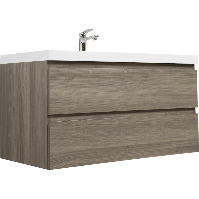 42" Floating Bathroom Vanity with Sink - Ash Grey Wall-Mounted Cabinet, Resin Countertop, Soft-Close Drawers