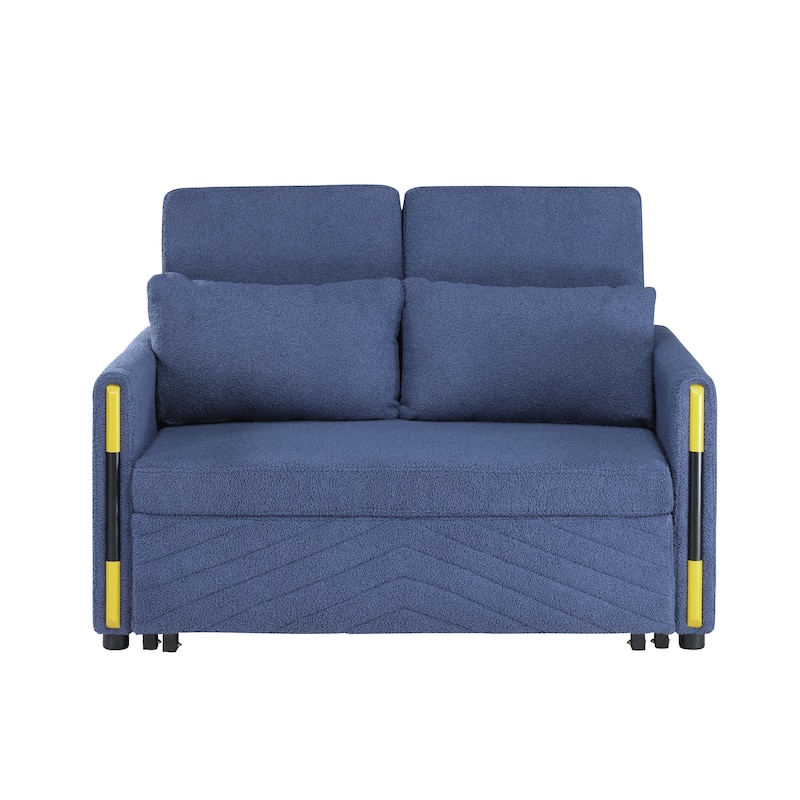 55.5"W Beige Teddy Velvet Sleeper Loveseat With Dual-Pull Sleeper Design