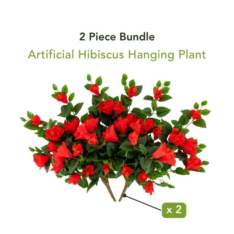 24-in UV Resistant Artificial Hibiscus Hanging Plant - Set of 2