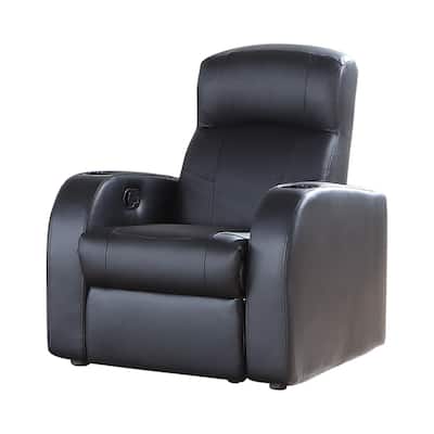Greenfield Black Upholstered Recliner with Cup Holder