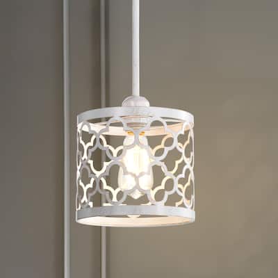 White Mini Pendant Light 1-Light Small Chandelier 7.4" Wide