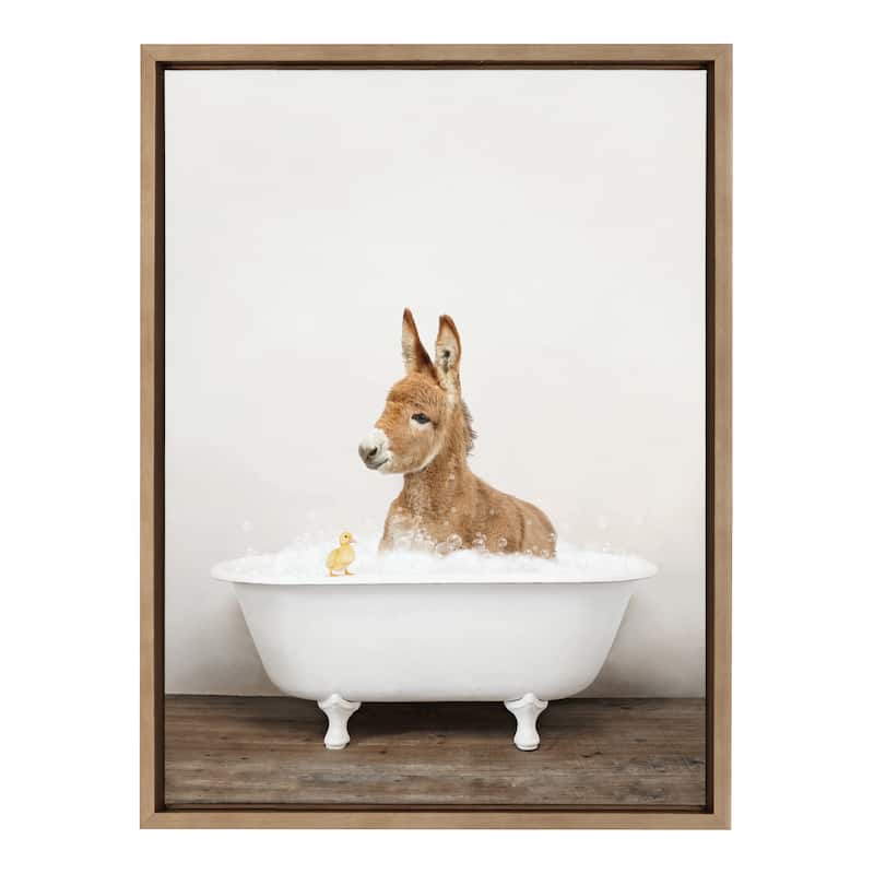Kate and Laurel Baby Donkey Rustic Bath Framed Canvas by Amy Peterson