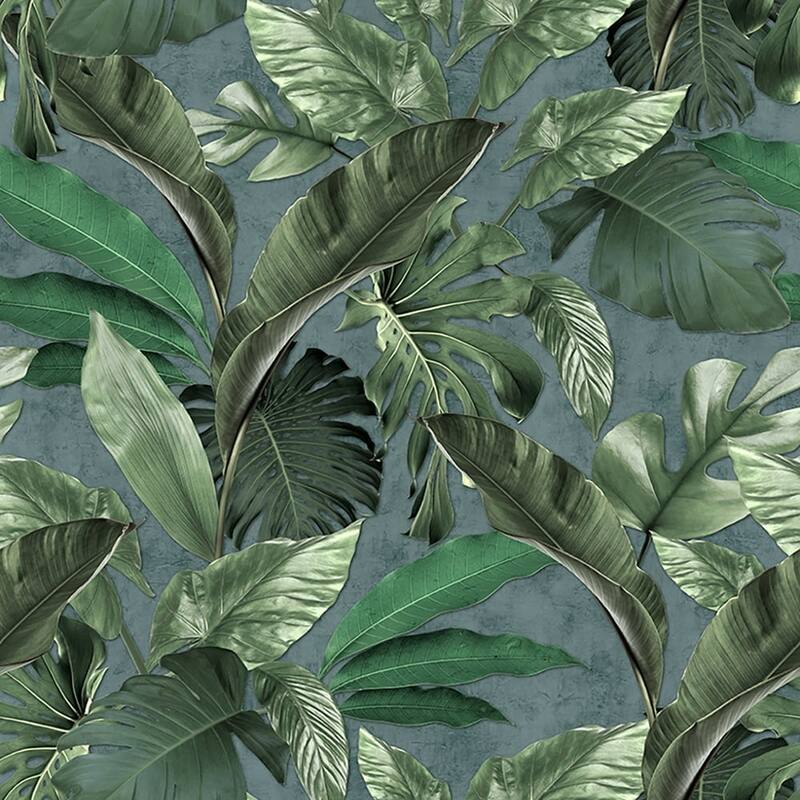 Galerie Wallcoverings The Loft Collection Tropical Leaf 3-Panel Wall Mural - 8.8-feet high x 62.5-inches wide - Green