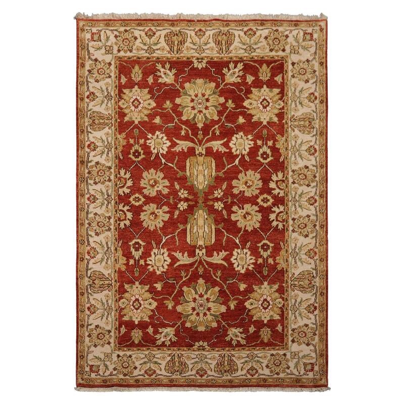 Agra Traditional Botanical 5'10''x8'8'' Hand Knotted New Zealand Wool Burnt Orange Rug - 5' 10'' x 8' 8'' - 5' 10'' x 8' 8''