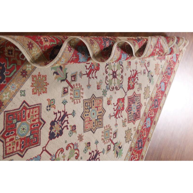 Hand Knotted Oriental 100% Wool Carpet Traditional All-Over Beige & Ivories Kazak Area Rug - 9' 9'' X 6' 5''