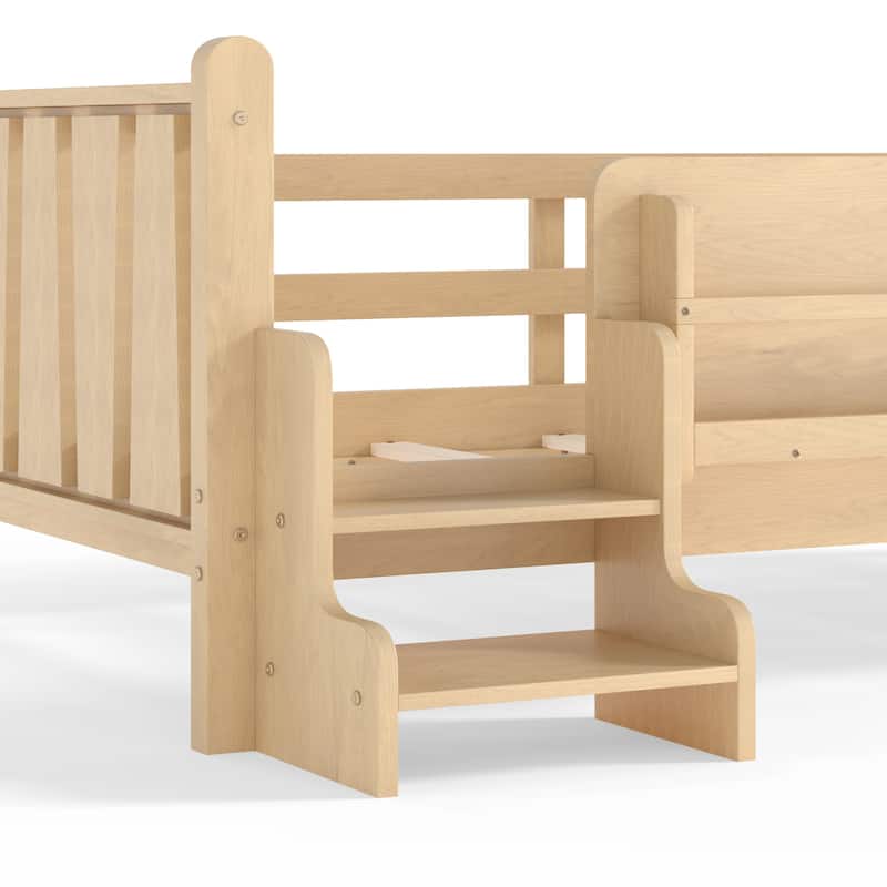 Full/Twin Floor Bed with Storage Bookcases & Cute Stairs - Solid Wood Kids Bed, No Box Spring