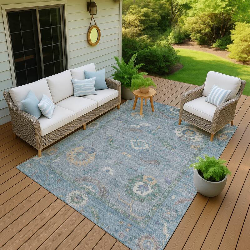 Machine Washable Indoor/ Outdoor Traditional Boho Chantille Rug - Sky - 5' x 7'6"