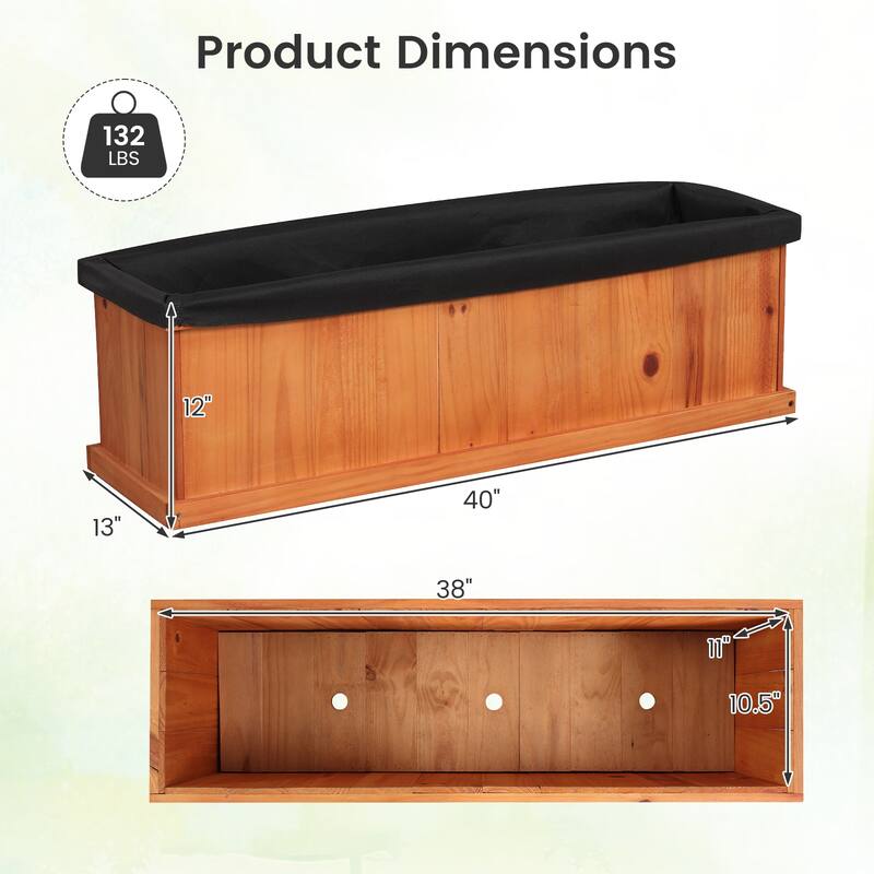 Gymax 2PCS Wood Raised Garden Bed w/Drainage Holes Liner for Flowers
