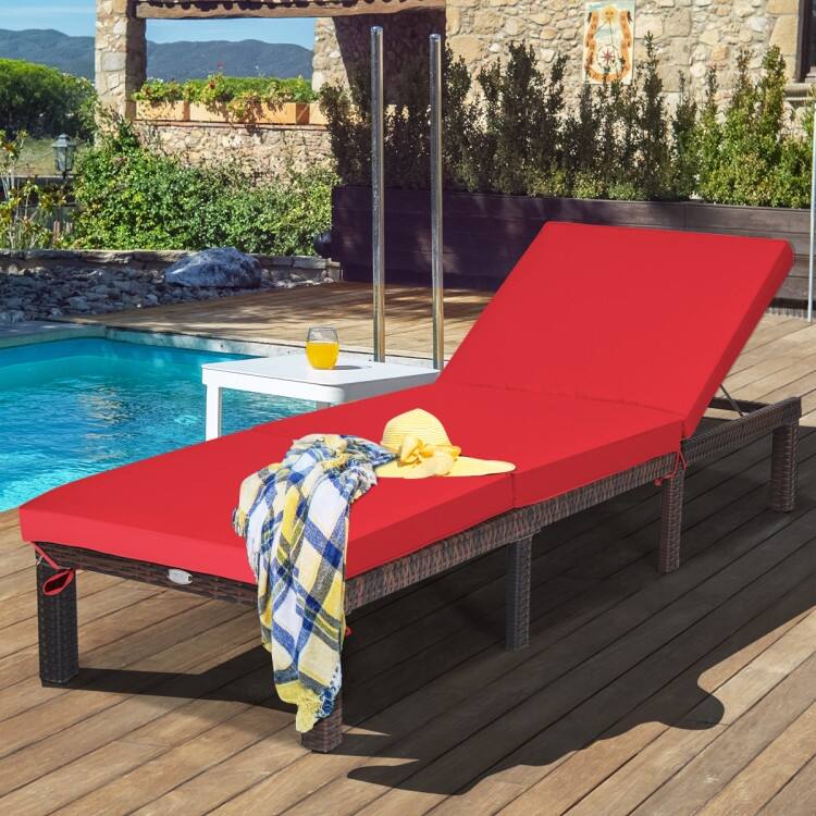 Outdoor Wicker Chaise Lounger with Adjustable Backrest for Relaxation - 77.5" x 26" x 14"-32" (L x W x H)