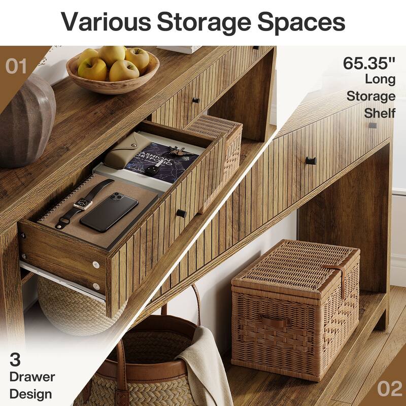 Wood Console Table Long Sofa Table with 3 Drawers, 70.9 inch Entryway Table