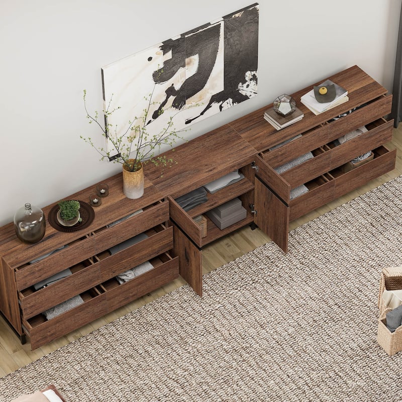 WAMPAT Modern Dresser with Adjustable Shelves, 3 in 1 Chest with Glass Doors and Storage Cabinet for Bedroom - Brown - 1-drawer