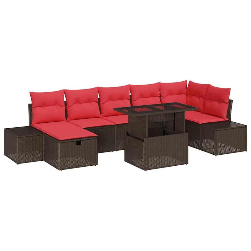 vidaXL 8 Garden Sofa Set with Cushions Black/Brown/Grey Poly Rattan - 125.6 x 60.6 x 27.2