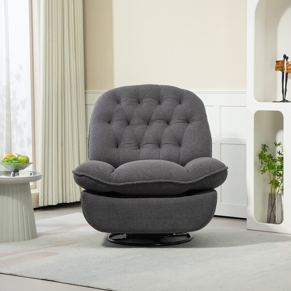 Chenille Glider Chair 360° Rotating Lounge Chair with Metal Base