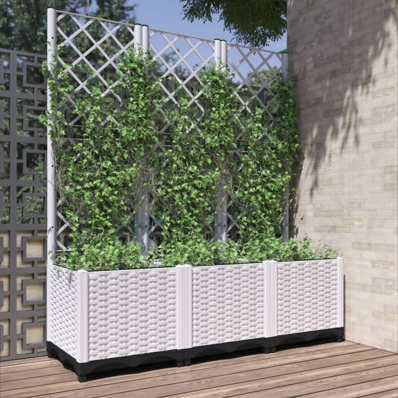 vidaXL Garden Planter with Trellis Plant Pot Flower Box Raised Bed Outdoor PP - 47.2" x 15.7" x 53.5" - White