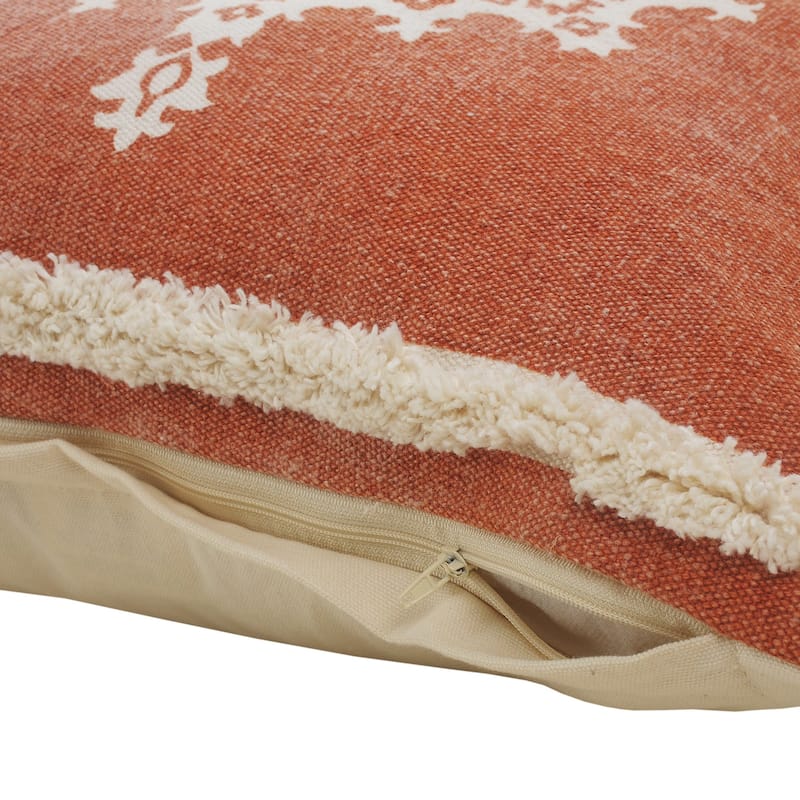 HomeRoots 20" X 20" Orange And Off-White 100% Cotton Geometric Zippered Pillow
