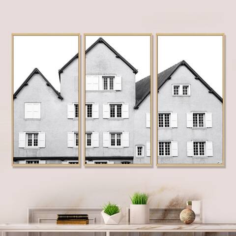 Designart 'Old Building With Shutters On Windows' Industrial Framed Wall Art Set of 3 - 4 Colors of Frames