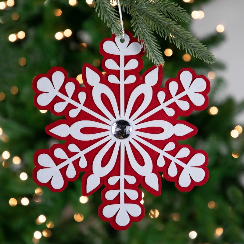 Peppermint Snowflake Christmas Ornament with Gem - 10" - Red and White