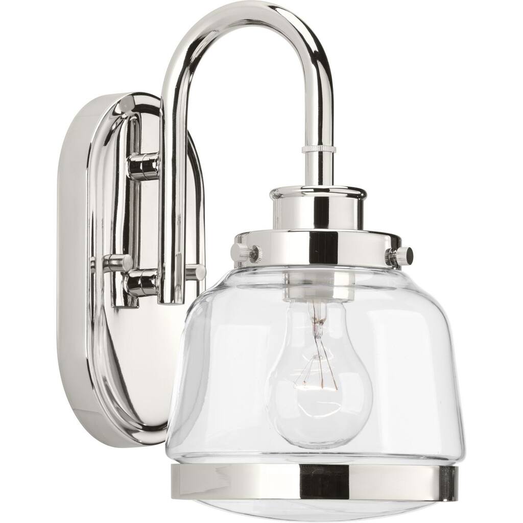 Judson Collection One-Light Polished Nickel Clear Glass Farmhouse Bath Vanity Light - 11.25" x 6.5" x 8.5"