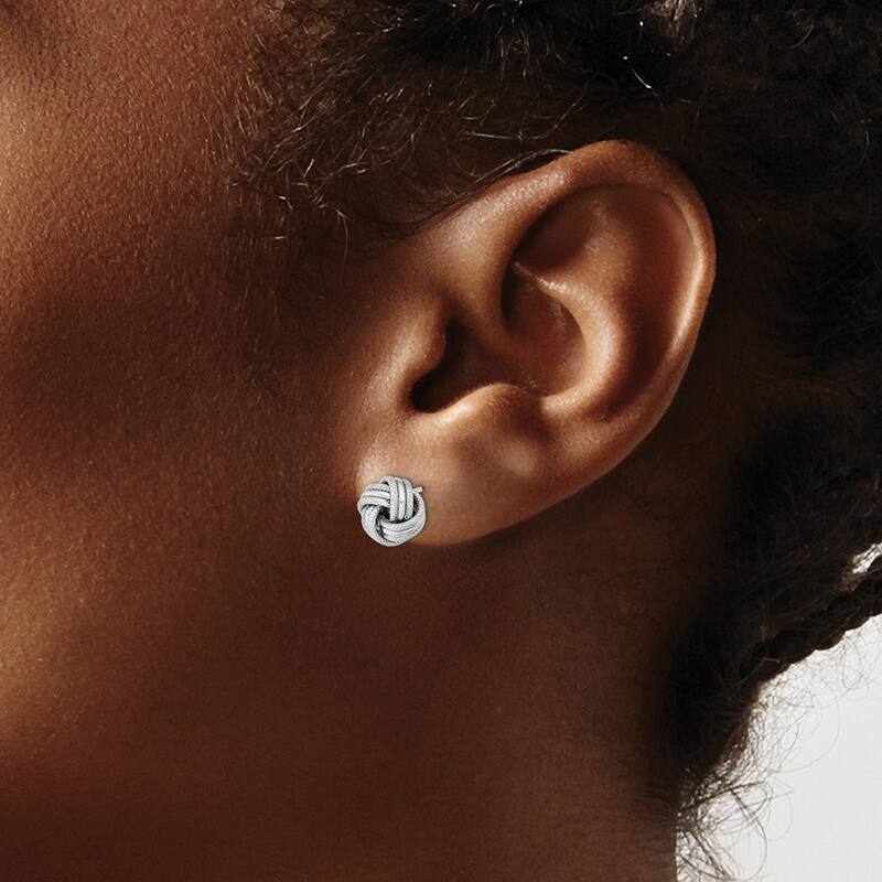 Curata 14k Yellow or White Gold 9mm Textured Triple Love Knot Post Earrings