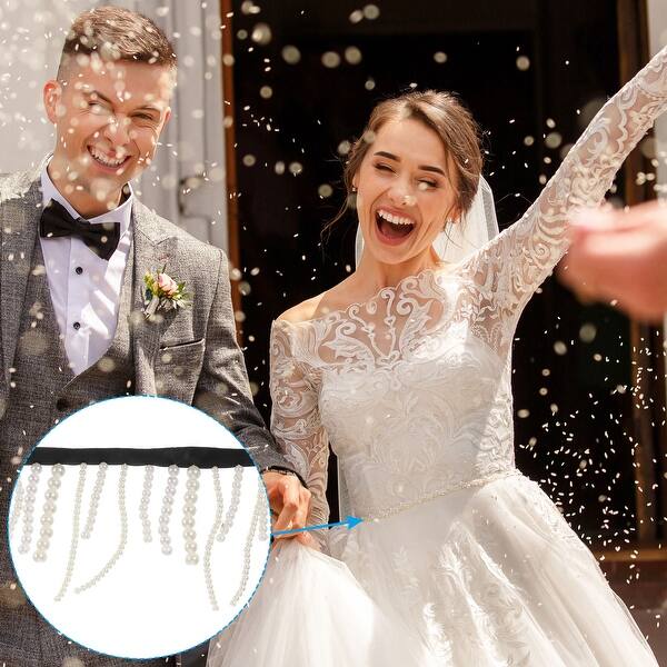 beaded lace trim for wedding dresses Long Pearl Fringe Party Decoration - Bed Bath & Beyond Color:Midnight one-shoulder prom dresses BLACK BOW MINI DRESS-mini measure Mikado Satin wedding